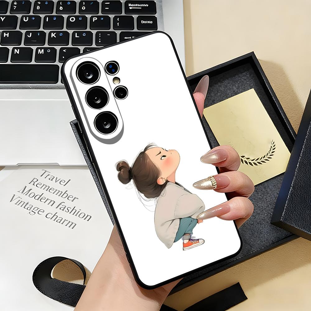 Cute Angry Little Girl Phone Case For Samsung S26 S25 S24 FE S23 S22 S21 Plus S20 Ultra Note20Ultra Black Soft Shell
