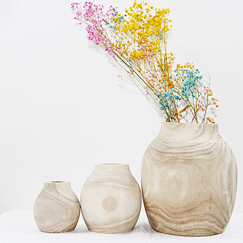Creative Home Decoration Solid Wood Flower Arrangement Wooden Vase Fake Flower Dry Flower Vase