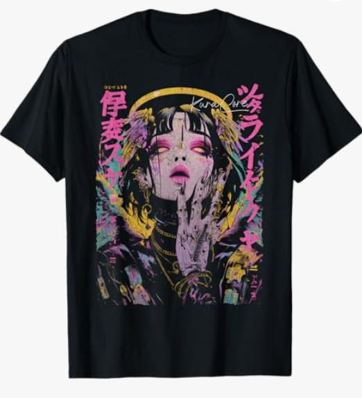 Cyberpunk Angel Japanese Streetwear T- | Y2K Techwear Anime Manga Tee Unisex T-Shirt S