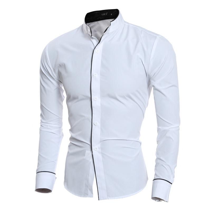 Men's Korean Style Slim Fit Long Sleeve Shirt - Casual Solid Color, New Spring Arrival