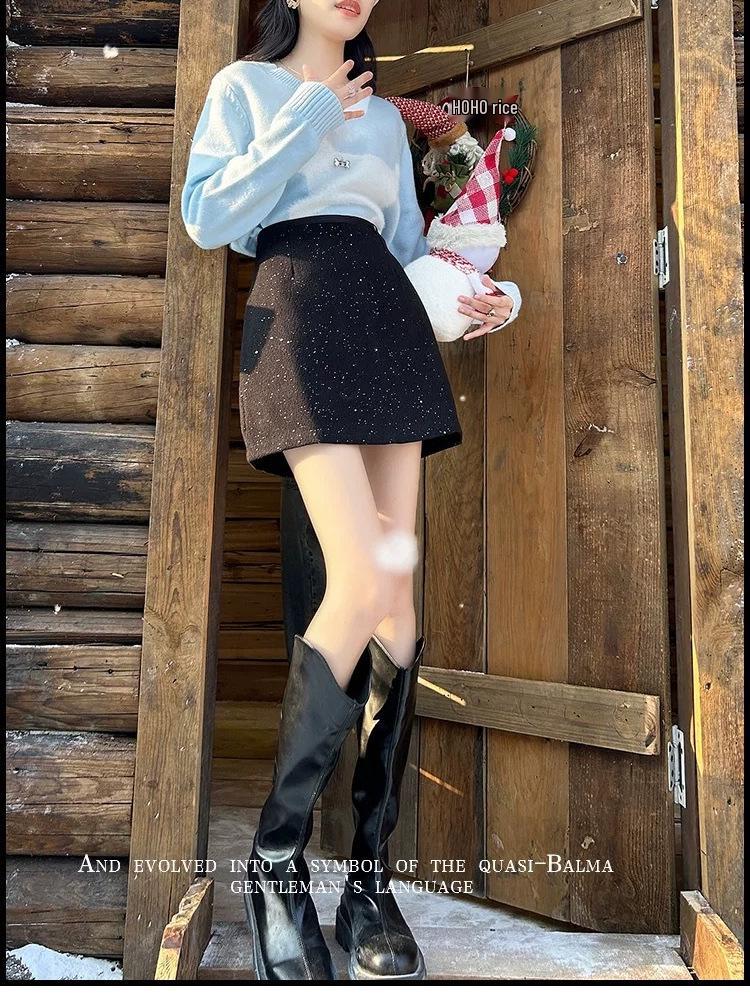 Korean Style Woolen Sparkling Skirt for Women — Autumn/Winter Petite Short Skirt