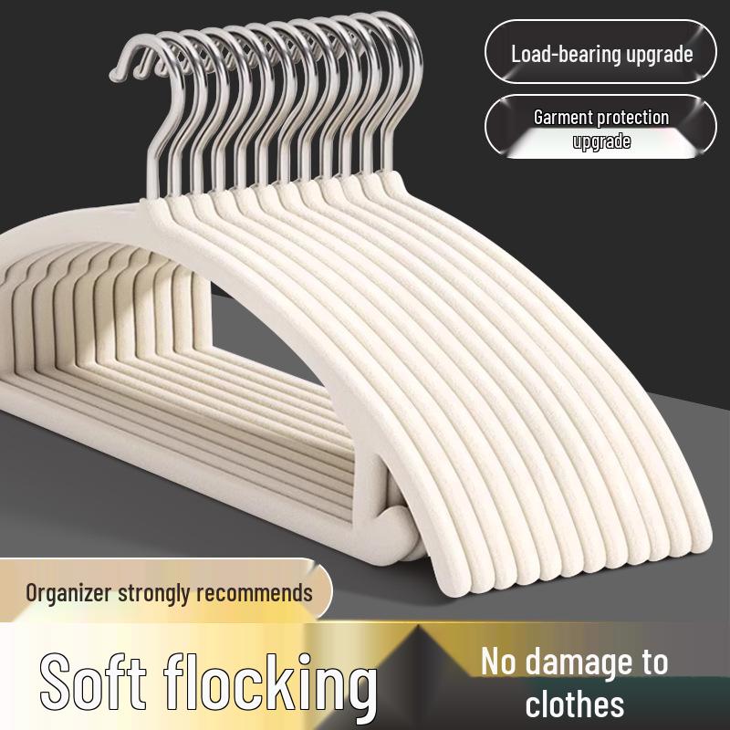 

Non-Slip Half-Round Flocked Clothes Hangers - Mark-Free, Shoulder Mark-Free Drying Rack Flocked Half-Round Beige [Pack of 10]