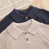 Baby Cotton Knit Polo Neck Romper With Snap Crotch Long Sleeve Toddler Boys Winter