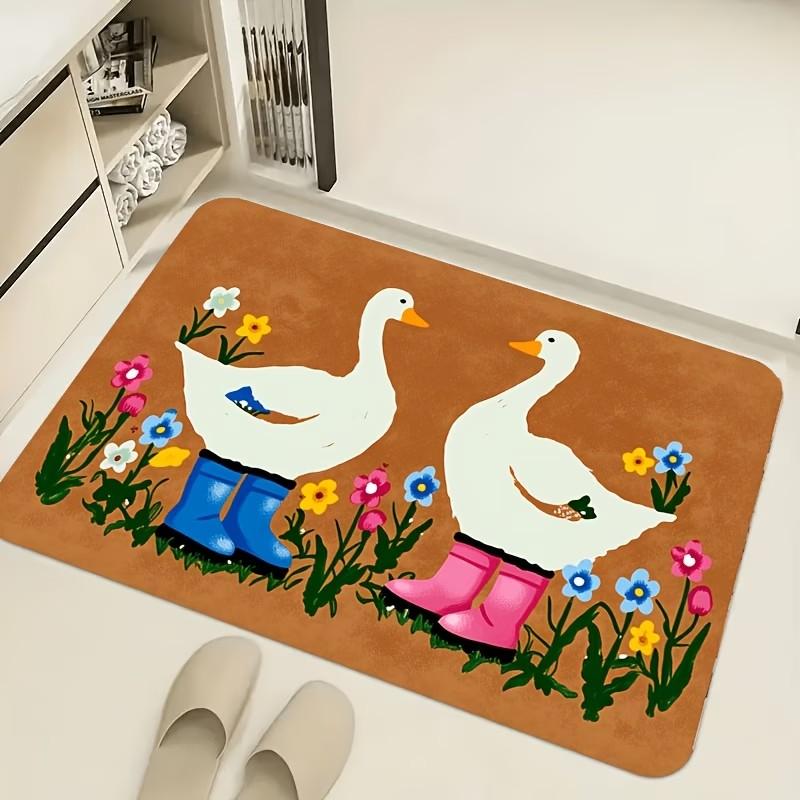 Tapis de porte Oie Blanche Mignonne Fleurs Tapis de bienvenue Antidérapant Tapis de sol Tapis de cuisine Entrée Salon Tapis de Porche 30x50cm