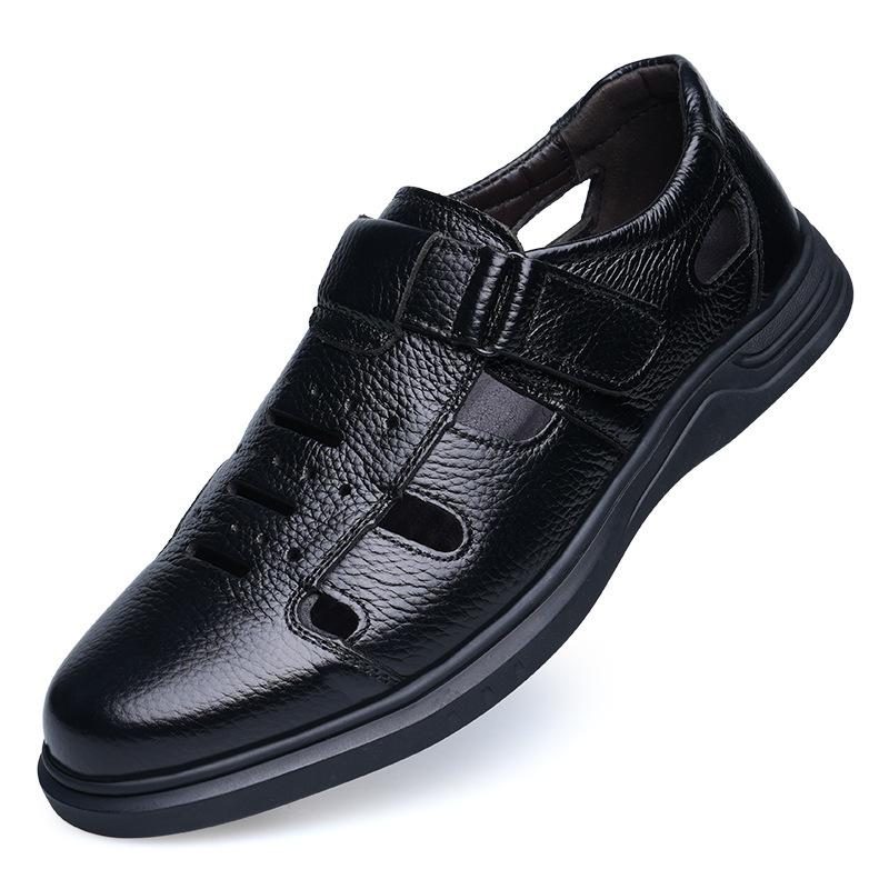 First Layer Cowhide Sandals Men'S Leather Hole Leather Shoes Hollow Breathable Dad Shoes Bag Head Leather Sandals