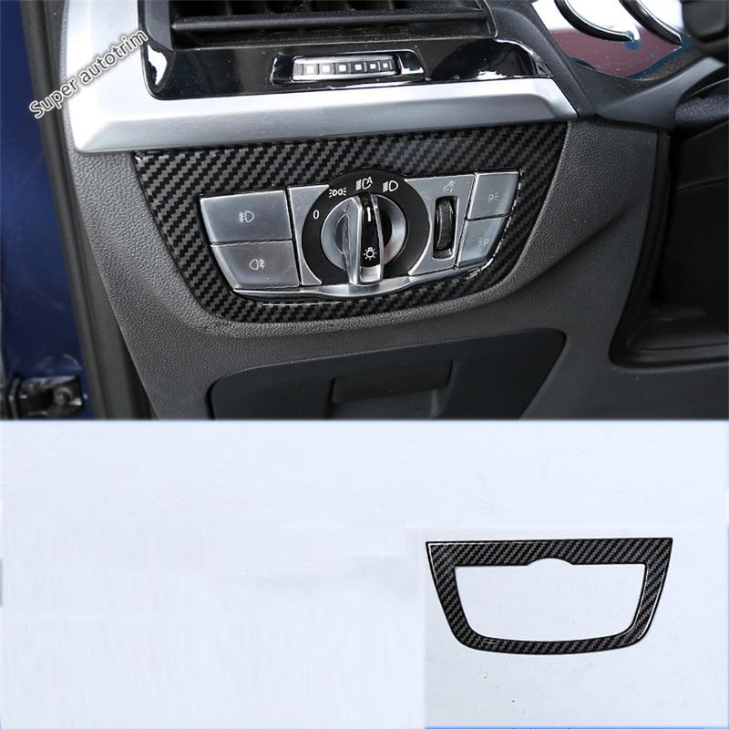 Car Head Lights Lamps Switch Button Panel Decoration Cover Trim For BMW X3 G01 2018 - 2024 ABS Carbon Fiber Accessories Interior