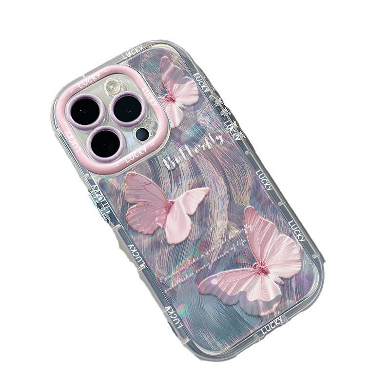 Water Rippled Butterfly Applicable To Apple 16promax Cream Feather Yarn Transparent 14 Mobile Phone Case IPhone 13 Cute 15