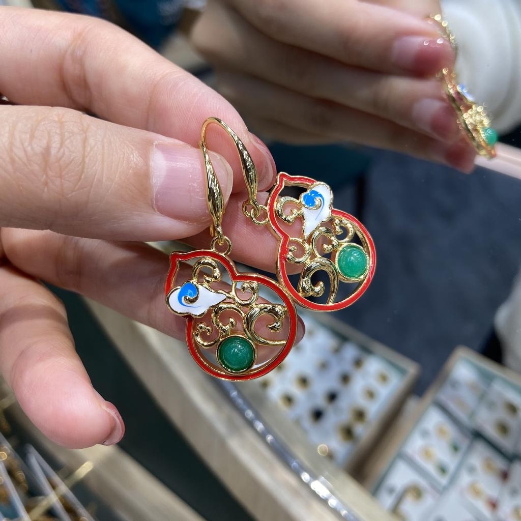 New Chinese Style Ancient Style Drip Oil Enamel Gourd Earrings Hanfu Cheongsam Earrings, National Style Advanced Sense Retro Hanfu Earrings