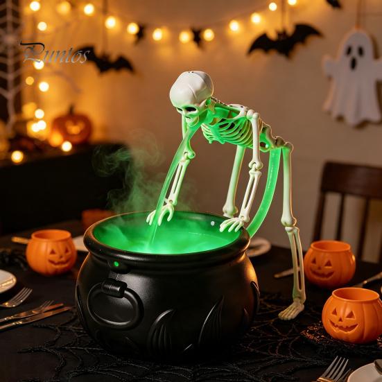 Dark Themed Tabletop Ornaments Halloween Witch Cauldron Fog Machine, Ultrasonic Mist Maker with Glowing LED, Spooky for Haunted House Party
