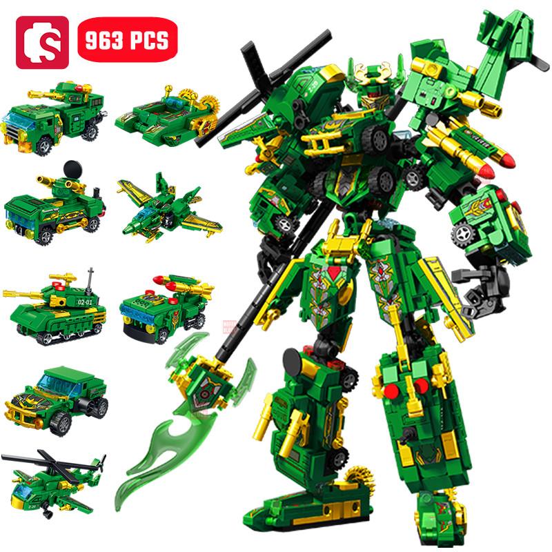 

Non-Toxic Sembo 963Pcs 8In1 Guan Yu Transforming Mecha Robot Building Blocks Moc Fighter Aircraft Tank Vehicle Models Kids Toys Children Gifts