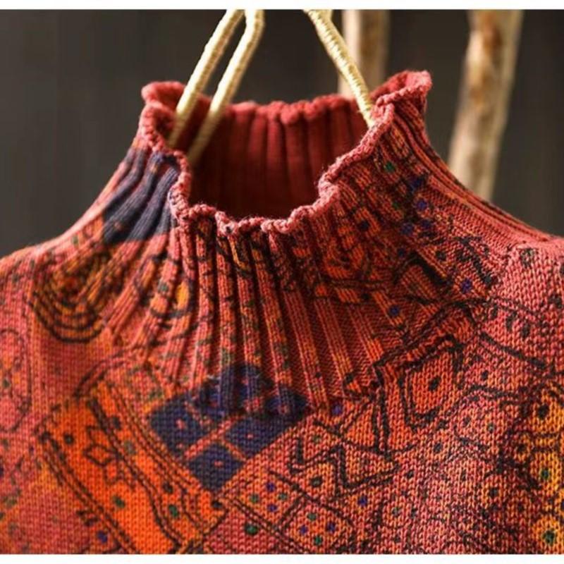 Nischendruck Stehkragen Langen Ärmeln Vintage Pullover Frau Winter Lose Retro Persönlichkeit Pullover