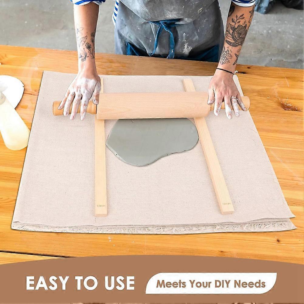 12 Pcs Pottery Tools Teaching Set, Include 17inch Slab Roller 10 Pcs Wooden Rolling Pin Guides 1 Li