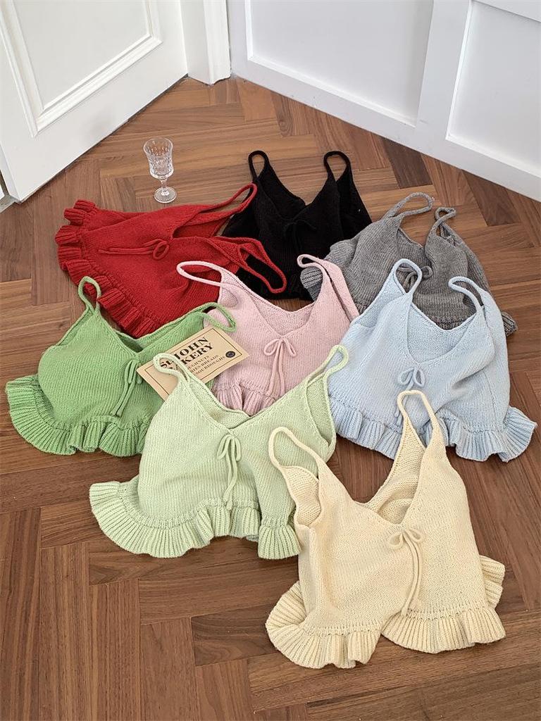 Women's Gentle V-neck Ruffled Knit Camisole Vest - 2026 Early Spring Collection