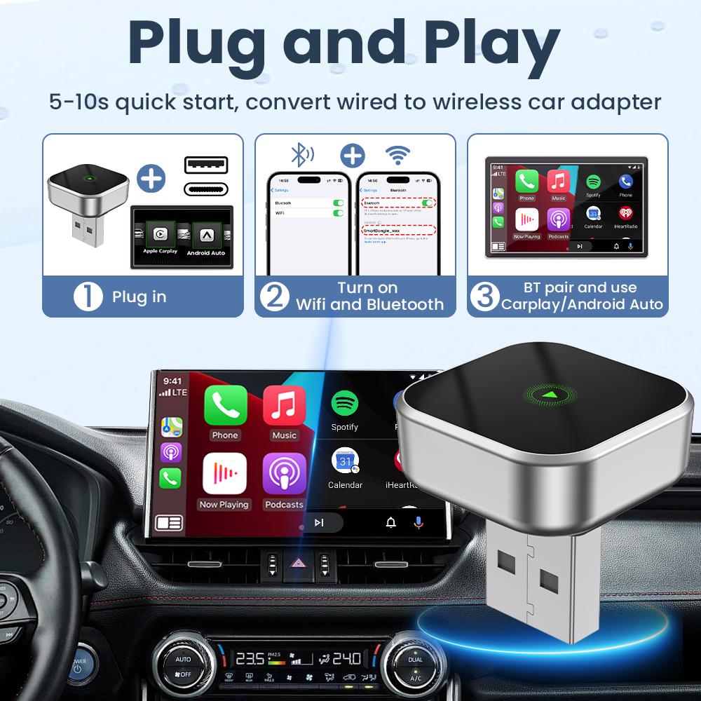 2 in 1 Wireless Android Auto Adapter Dongle Smart Mini Box Plug And Play Universal For VW Toyota Nissan Honda Ford Benz