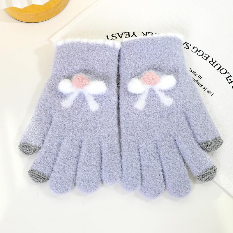 Gestrickte Handschuhe, Damen Herbst und Winter Wolle, warme fünf Finger, niedliche Studenten, die im Winter fahren, neue Schleifen