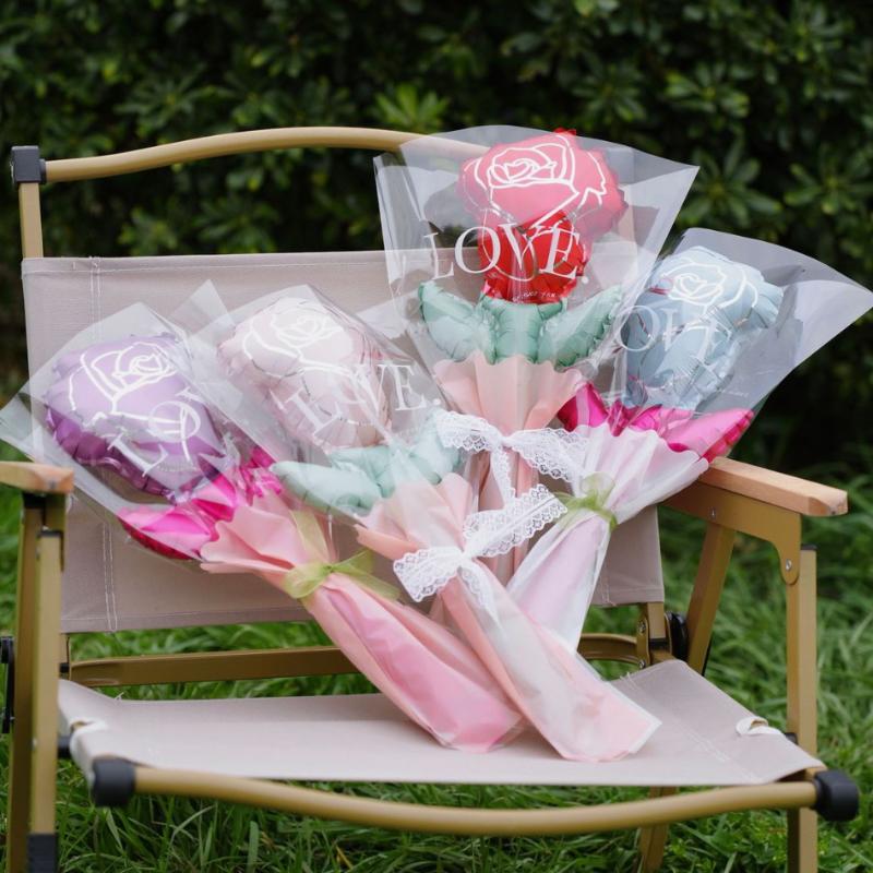 10/50Pcs Carnation Foil Balloons Valentine'S Day Rose Flower Balloon Decoration Valentine'S Day Flower Bouquet Birthday Decor