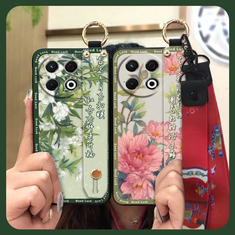 Phone Holder Silicone Phone Case For Tecno Spark30 Pro 4G/KL7 Kickstand Fashion Anti-knock Wrist Strap Soft Case Ring