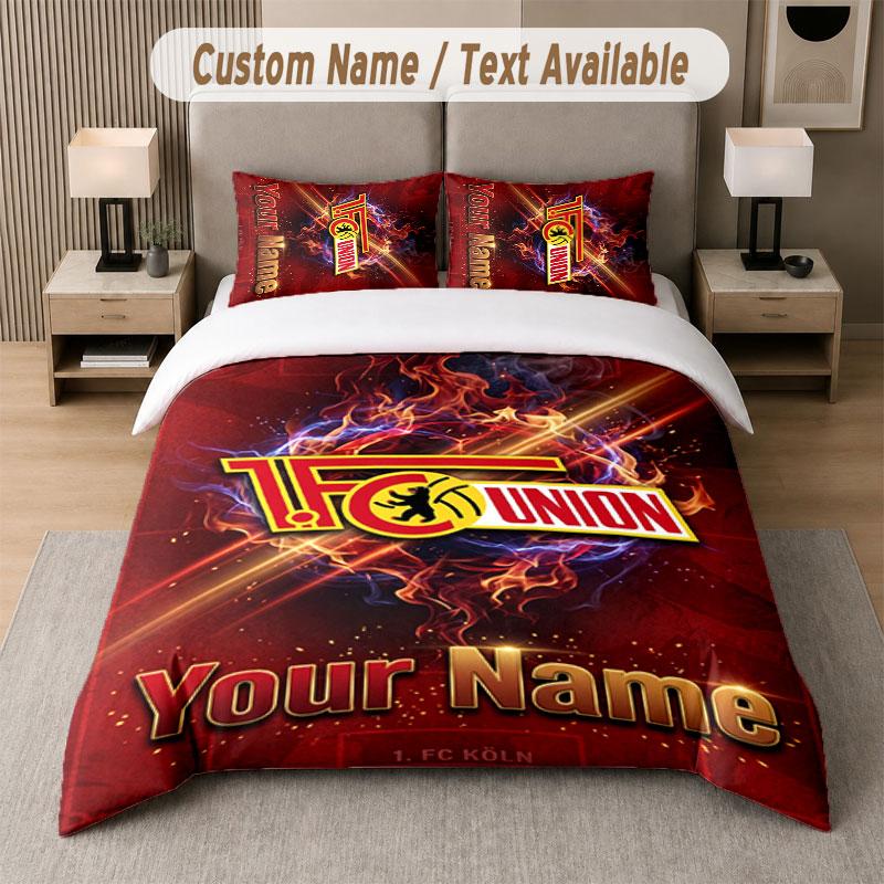 Custom Bedding Set Union Berlin FC Pattern, Print Name Text 1 Duvet Cover Plus 2 Pillowcases Home Textile