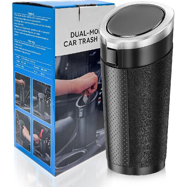 Car Trash Can Bin with Lid, Cup Holder Garbage Container Leakproof Vehicle Door Trash Bin, Mini Portable Dustbin Multipurpose Organizer for Auto Side