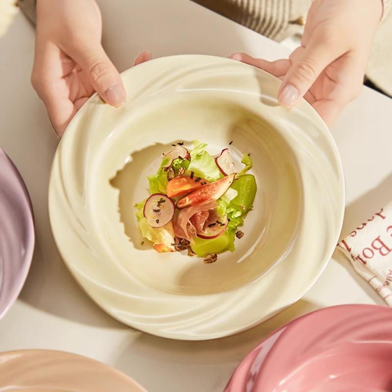 French Ins Style Plate Dish Plate Household Ceramic Bowl High Value Yogurt Bowl Tableware 8 Inch Fruit Plate Dinner Plate
