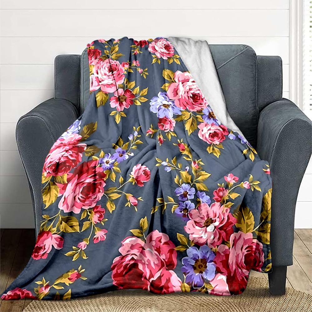 1pc Floral Pattern Blanket Warm, Cozy, And Soft, Suitable for Sofas, Beds, Cars, And Office Use.Perfect for Camping And Travel, Making It a Great Gift