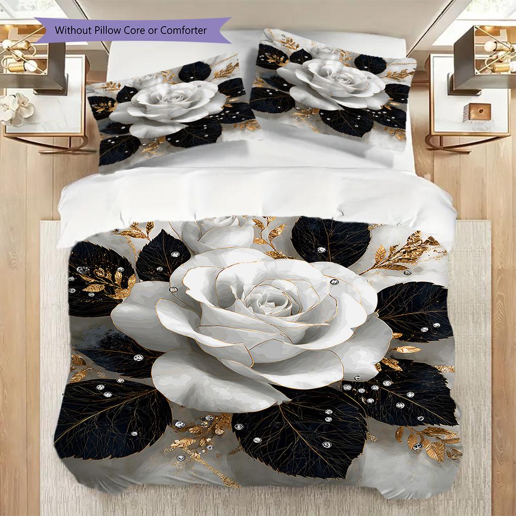 Camellia Pattern Bedding Quilt Set Quilt Cover Pillowcase Home Decoration Birthday Gift (1 * Duvet Cover + 2 * Pillowcase, Without Core)