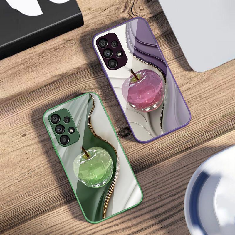 Transparent colored apple For Samsung Galaxy S10 4G S20 11E 30 S21 22 S24 Fe Pro S23 S25 Ultra 5G S9 Tempered Glass Phone Case