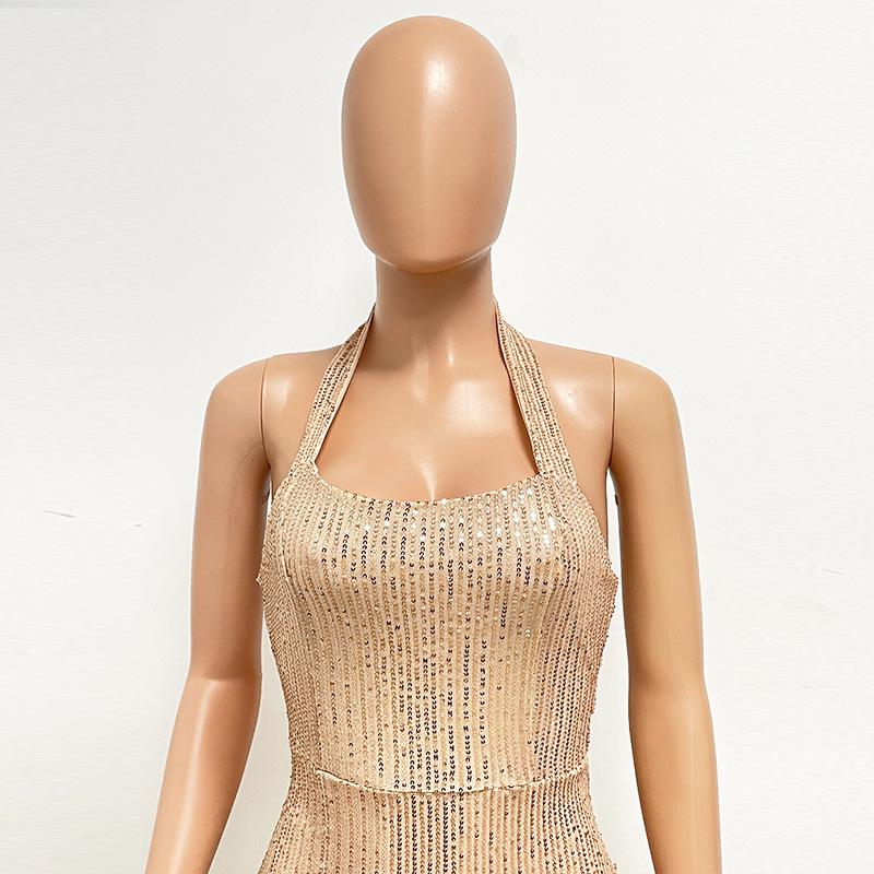 Halter Split Dress Sequins Temperament High Fashion Women