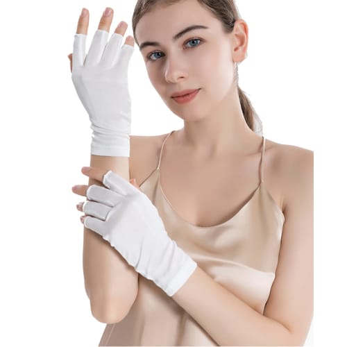 Aiyuga Limited Edition Silk Gloves for Women, Fingerless, Cut-Out Fingertips, Perfect for Sleeping, Hand Care, Skin Irritation, Sun Protection, Smartp