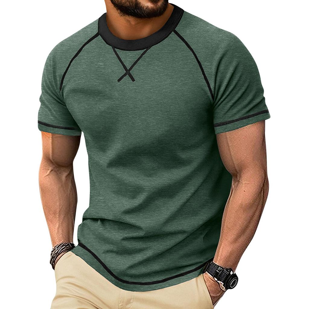 Men’s Short Sleeve Crew Neck T Shirt Basic Trim Casual Raglan Tee Comfortable Fit Top for Everyday Wear