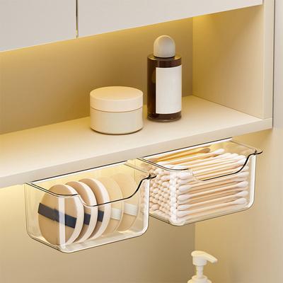 1Pc Transparent PP Drawer Style Storage Box Bathroom Makeup Cotton Stick Organizer Pull-Out Storage Box Under The Mirror Cabinet