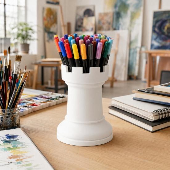 DYS Chess Pen Holder, Makeup Brush Organizer, Minimalist Desk Decor, Multifunctional Organizer for Pens Brushes Dried Flowers, Creative Gift Office &