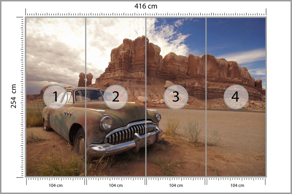 Photomural Old Car In The Desert Washable Fleece 416x254