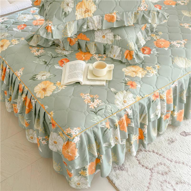 1pc Thicken Bed Skirt Floral Style Bed Linen Double Layered Lace Bed Cover Home Bedspread faldones de cama (No Pillowcase)