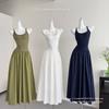 Summer New High-end Slim-fitting White Sleeveless Collar Suspender Dress Large Skirt Floor-mopping Long Dress