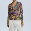 Women's Fashion Casual Print V-Neck Long Sleeve Button-Down Top