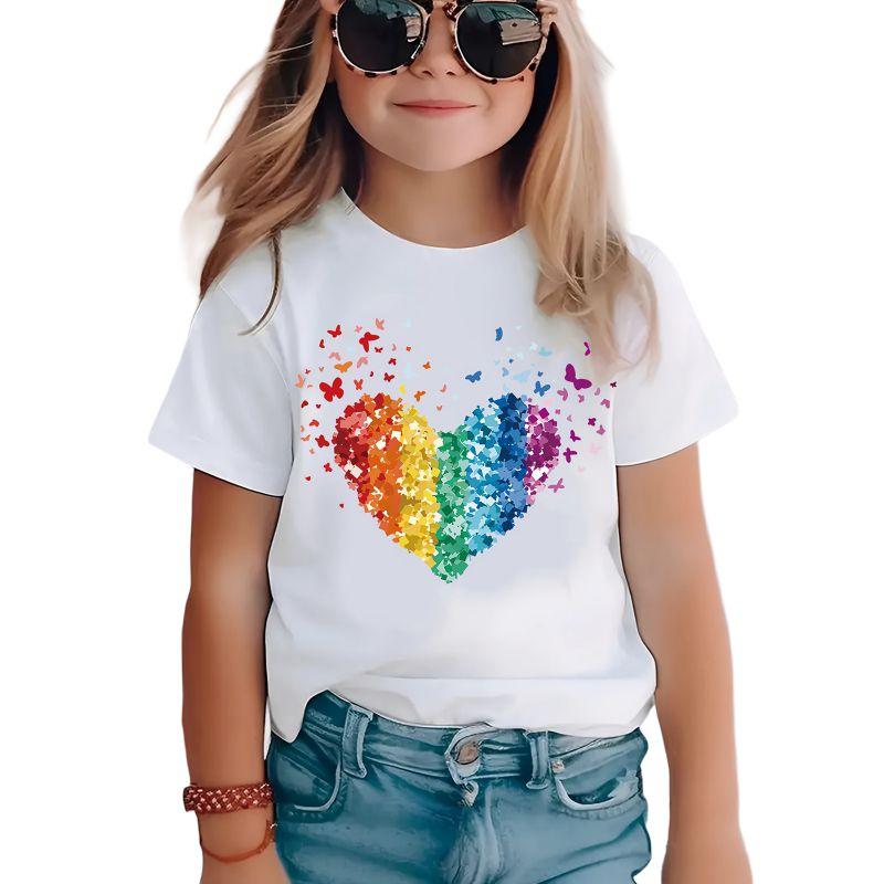 

1-14 Years Kids Girls Casual Crew Neck Printed Short-Sleeve Shirt 90