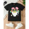 European sizes A 'S Short-Sleeve Crew-Neck T-Shirt Featuring a Small Frog Design in a Vase, Perfect for Casual Outings Or Daily Use