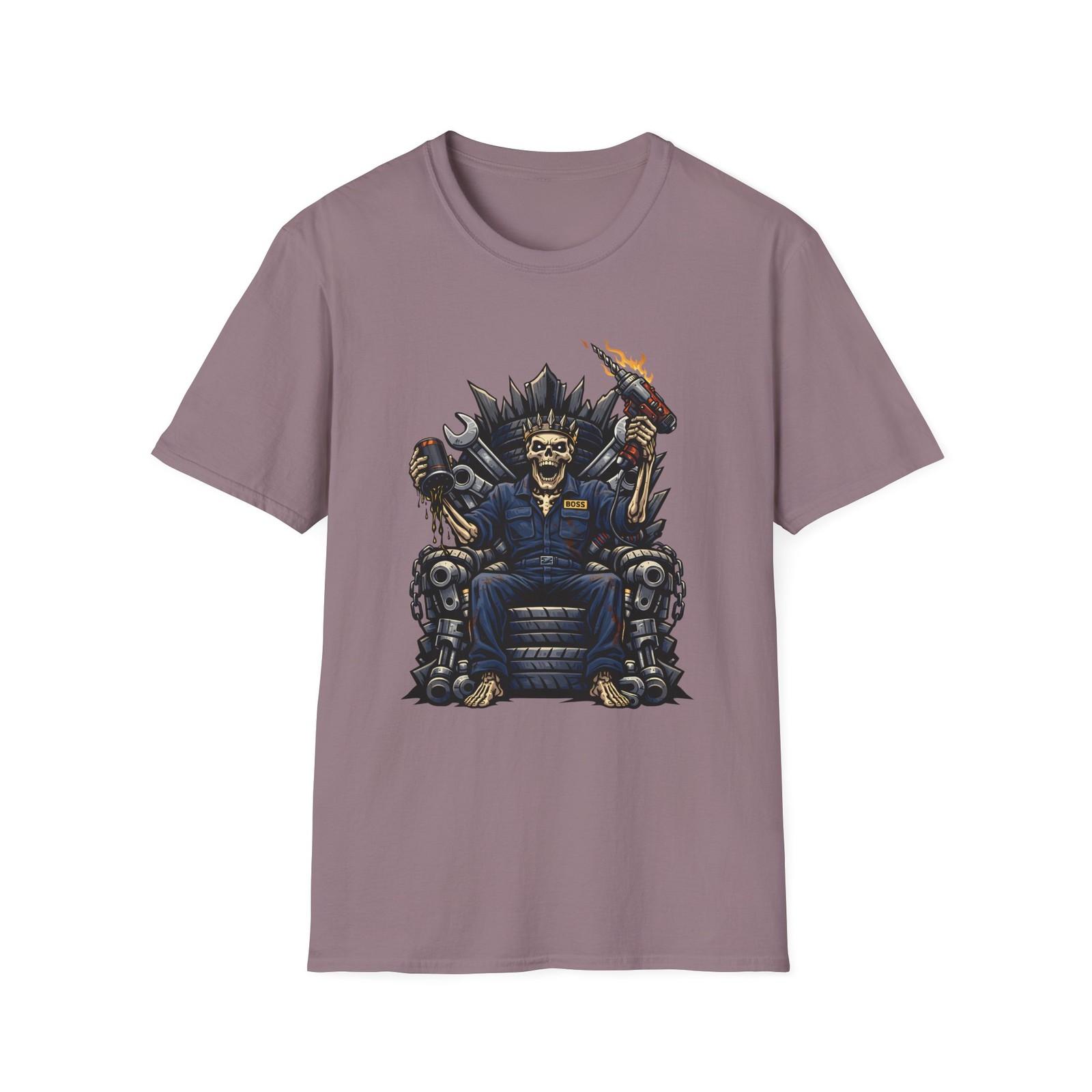 Skeleton Mechanic Throne Garage Dark Fantasy Skull King Unisex Softstyle T-Shirt S