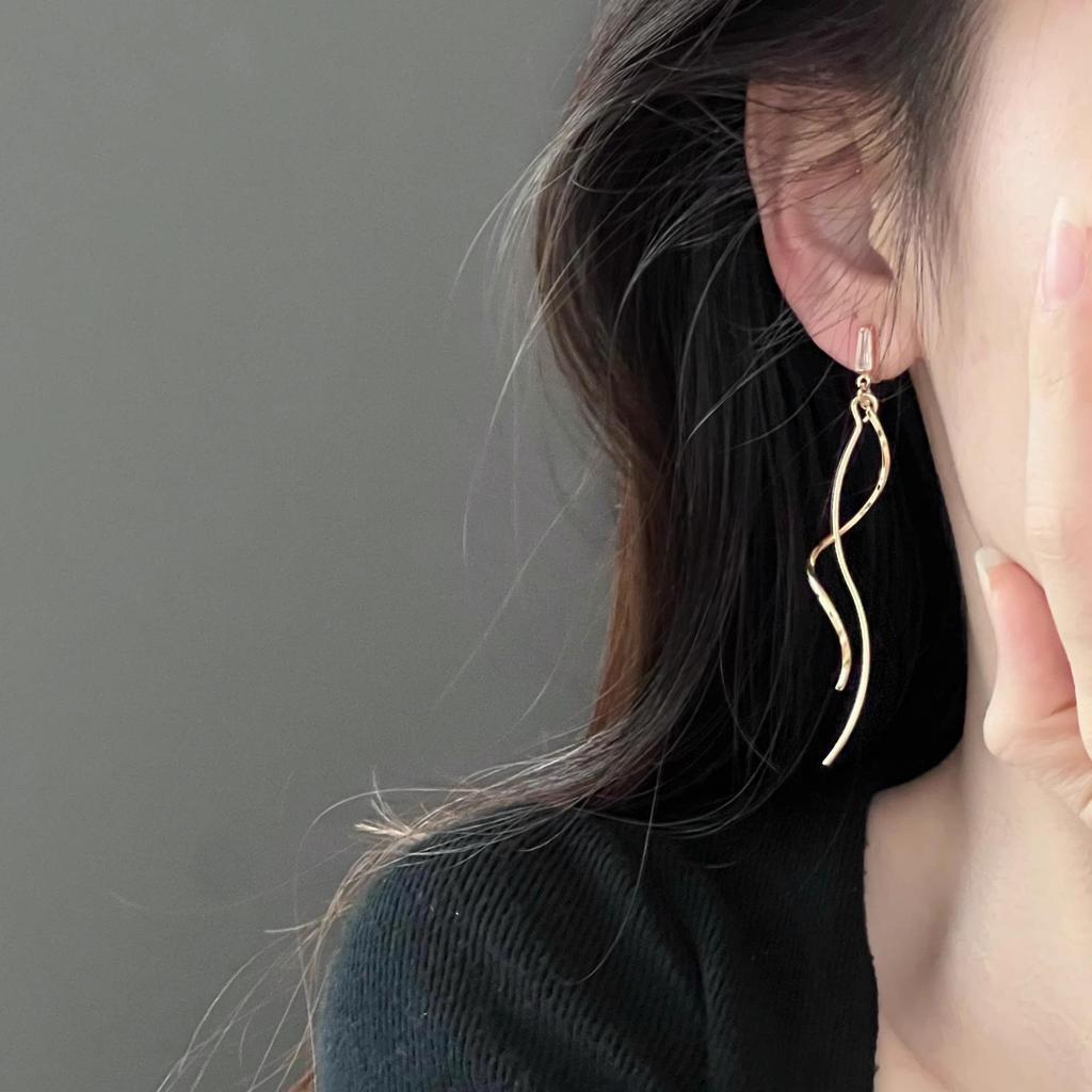 Čínské náušnice s dlouhým střapcem na moskytiéru pro ženy - Bez propíchnutí, Malý čtvercový design, Podzim/Zima