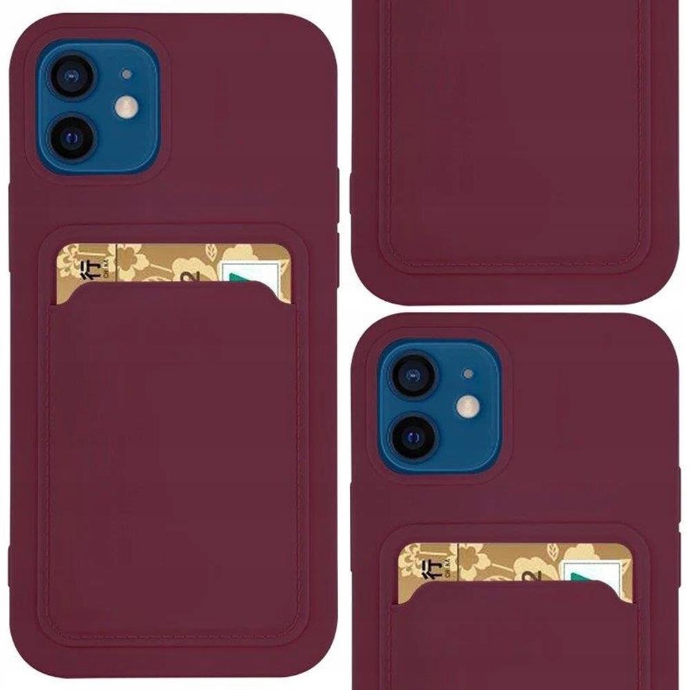 Card Case Silikonowe Etui Portfel Z Kieszonką Na Kartę Dokumenty Do Samsung Galaxy A72 4G Bordowy
