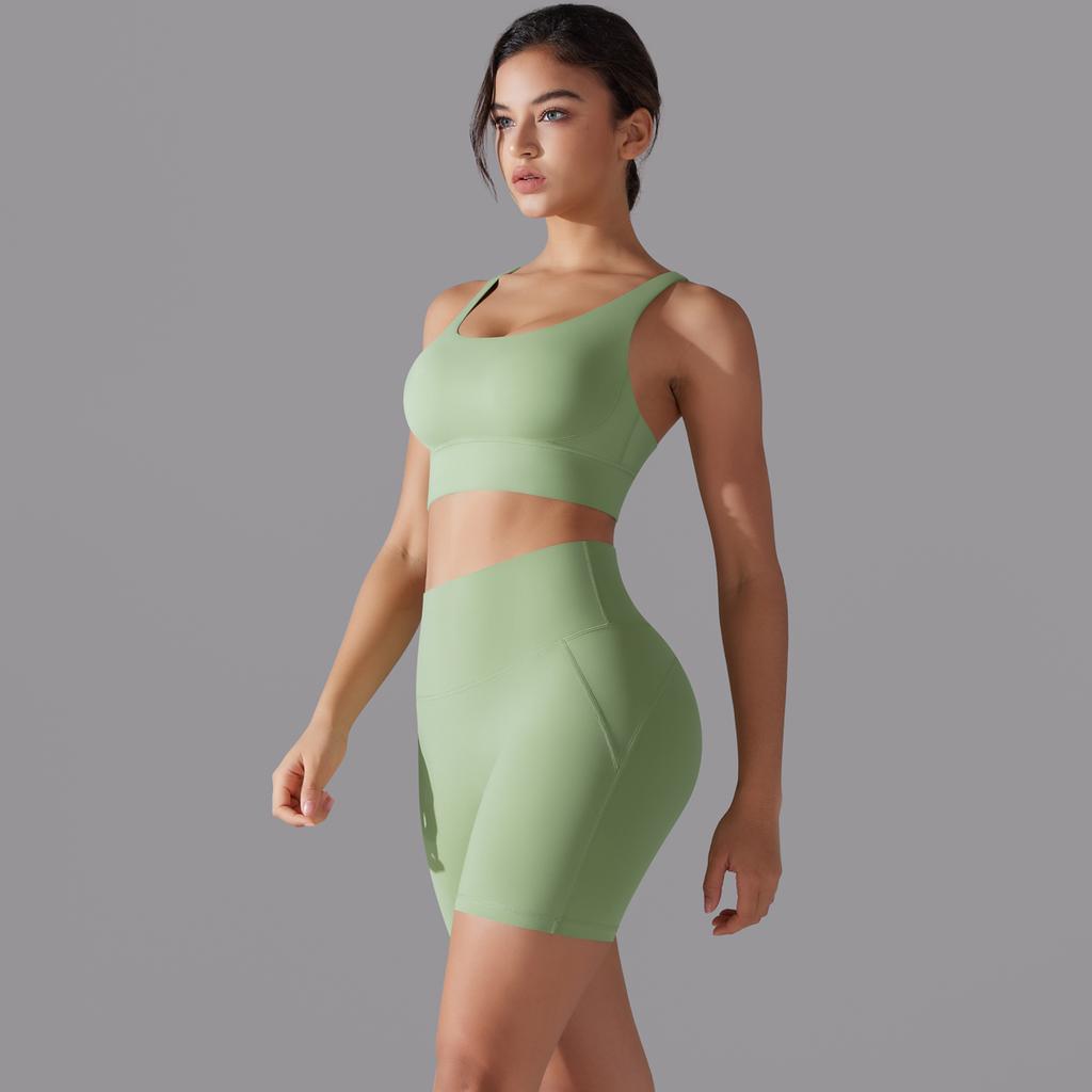 Auroth Women Back Cross Yoga Set Gym Running Outfit High Waist Workout Shorts Beauty Back Vest Sportswear