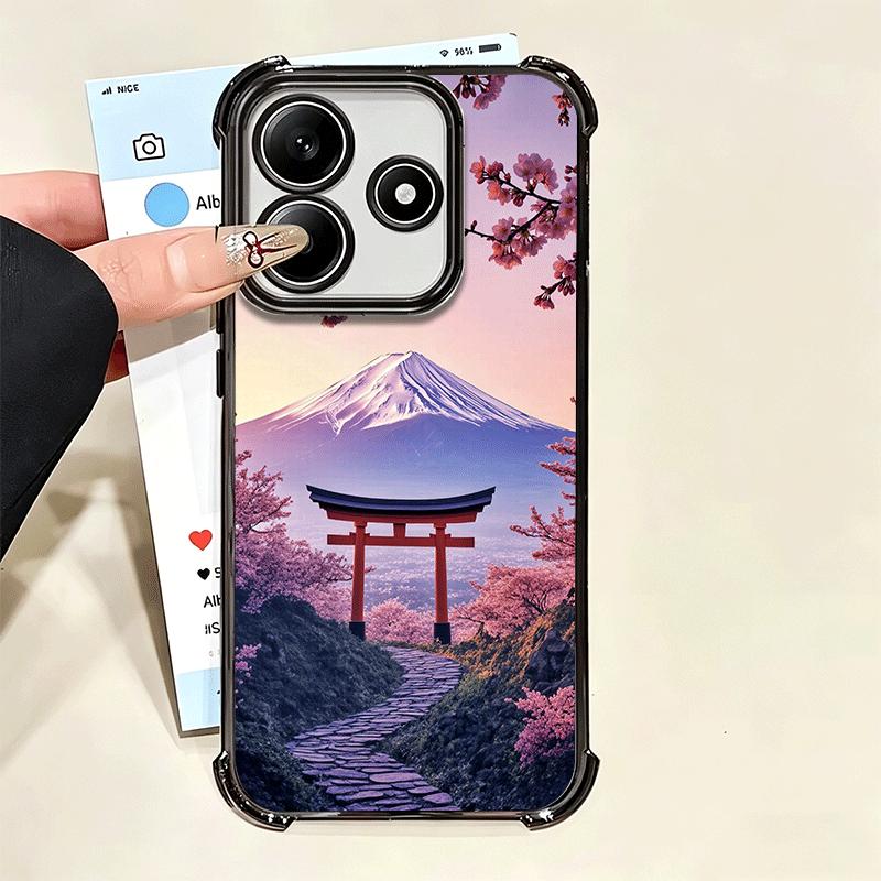 Japanese Pink Cherry Mount Fuji Soft Phone Case For Xiaomi Poco X7 X8 Pro Max X6 X5 X3 F8 Ultra F7 M8 M7 M5S Redmi 15C 15A 15 14