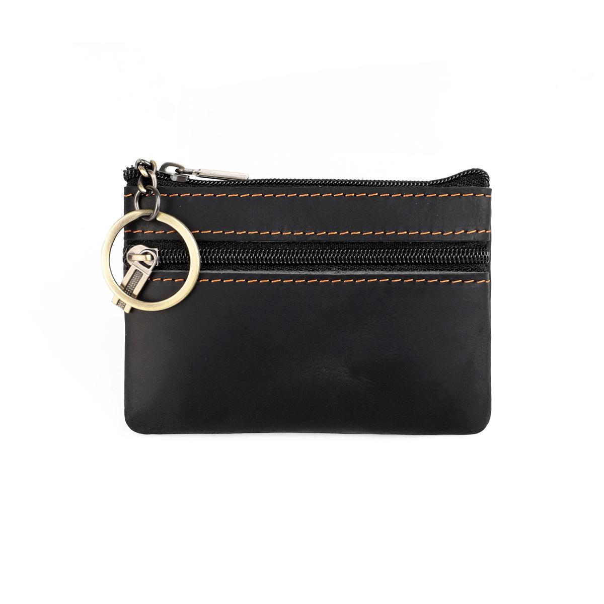 

Vintage Genuine Leather Coin Purse Men Women Double Zipper Small Wallet Card Holder Car Key Case Top Layer Cowhide