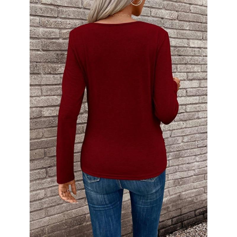 Women's Fashion Casual Spring Fall Solid Color Print Long Sleeve O-Neck Pullovers & Long Sleeves