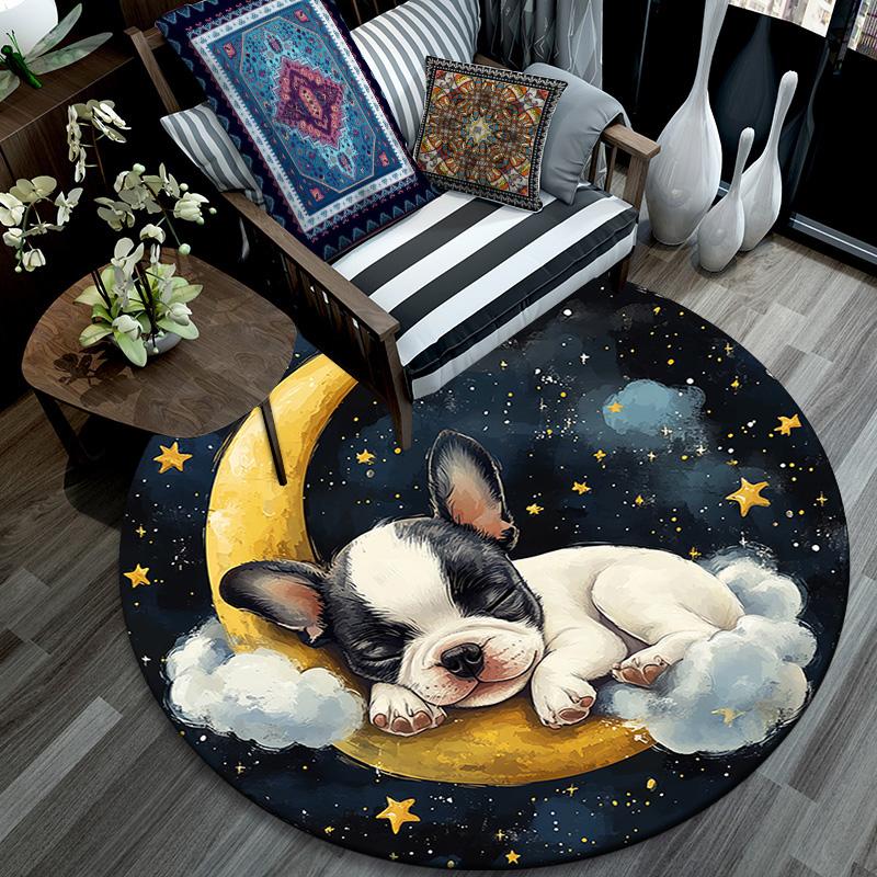 Sleeping Puppy Round Area Rug,Carpet Rug for Living Room Bedroom Sofa Playroom Decor,Non-slip Floor Mat