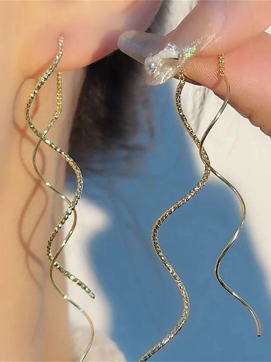 

2Pcs Wave Fringe Tassel Earrings Ladies,Exquisite Elegant Long Style Pin Fashion Stud Suitable for Daily Wear