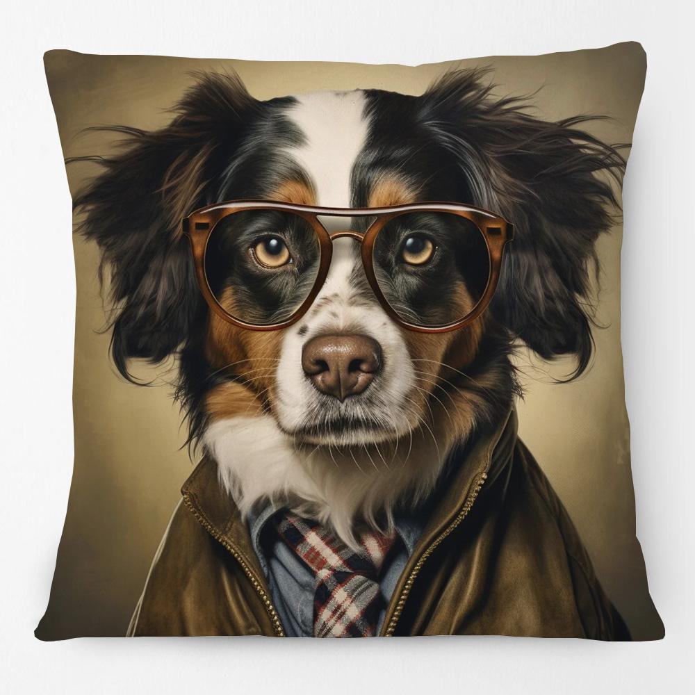 European Rabbit Badger Rooster Horse Animals Hipster with Glasses Painting Cushion Covers Decorative Pillowcase