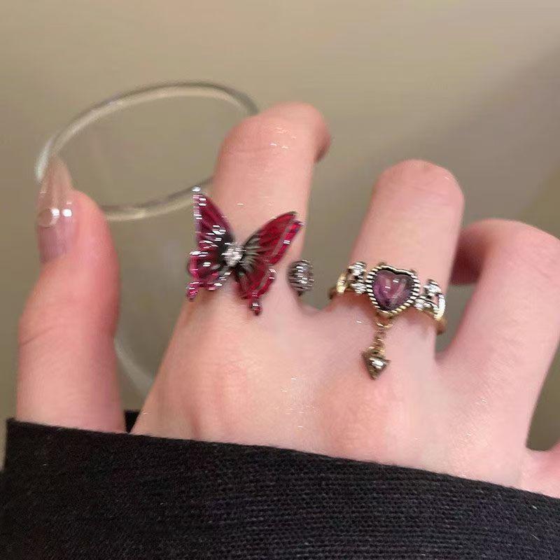 Y2K Demon Heart Zircon Opening Adjustable Rings For Women Vintage Personality Rings Party Jewelry Accessories Gifts