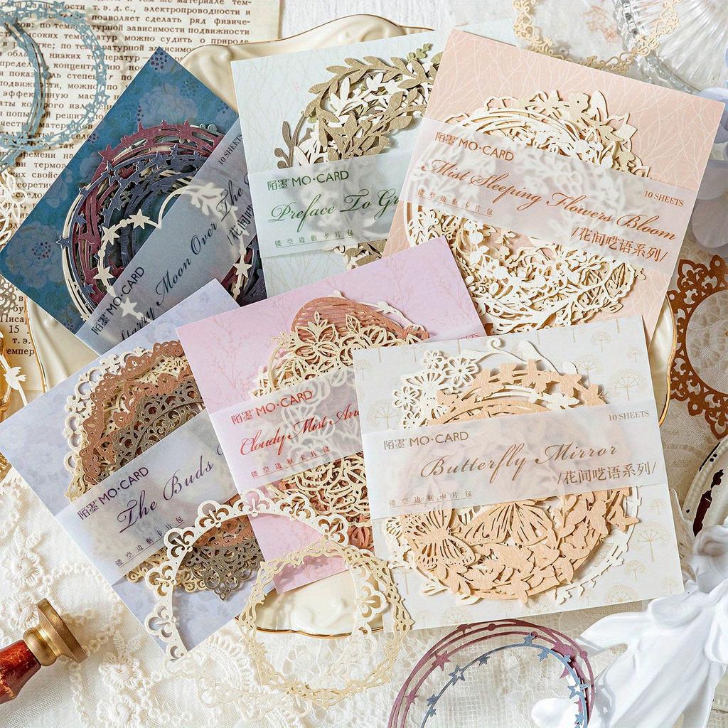 1PC Hollow border card pack Flower whisper series light retro salt series wreath butterfly handbook decoration material paper and card